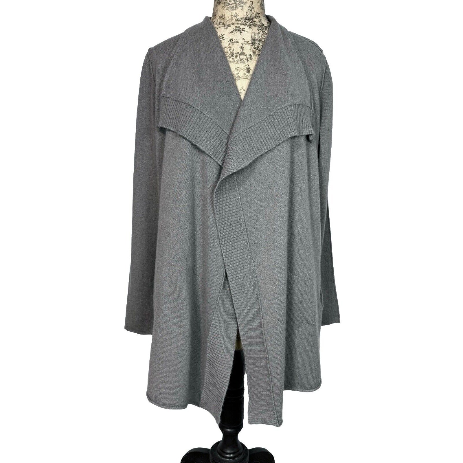 Naadam Sweater Gray Cashmere Cardigan Knit Lagenlook Open Front Long Sz S / 6